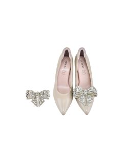 Diamond Bow Clip in Beige