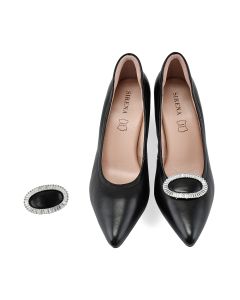Oval Crystal Buckle In Black